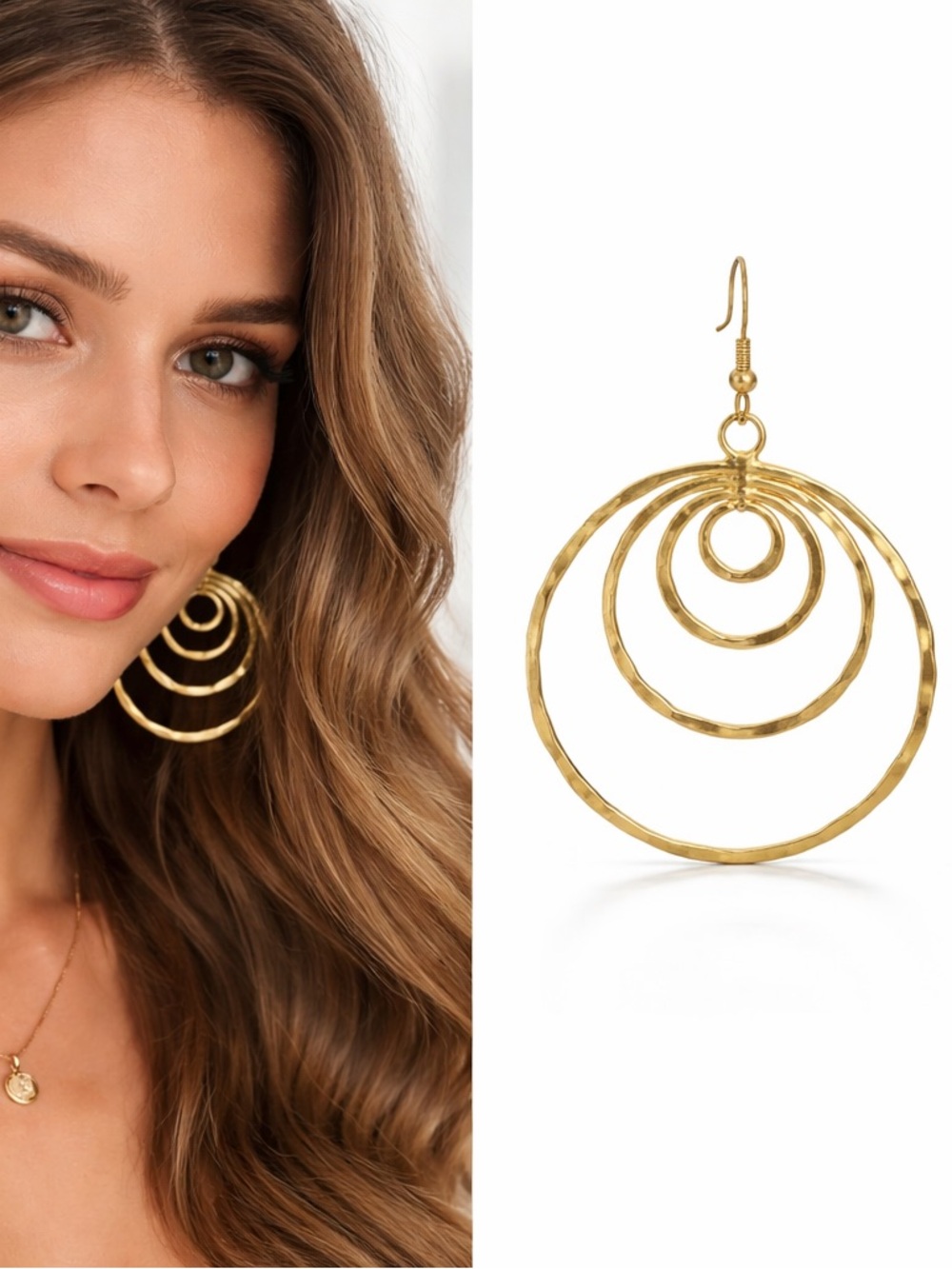 Gold Concentric Hoop Dangle Earrings - Women Jewelry